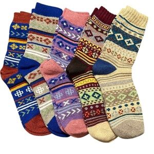Women's Wool Crew Socks One Size Fits Most Winter Nordic Print